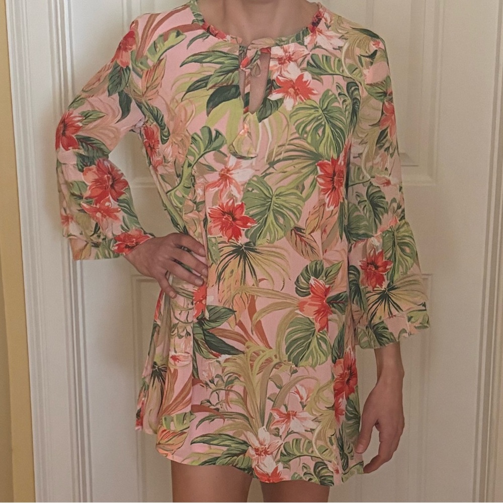 J. Jill tunic paradise blouse dress small petite seashell tropical beach floral